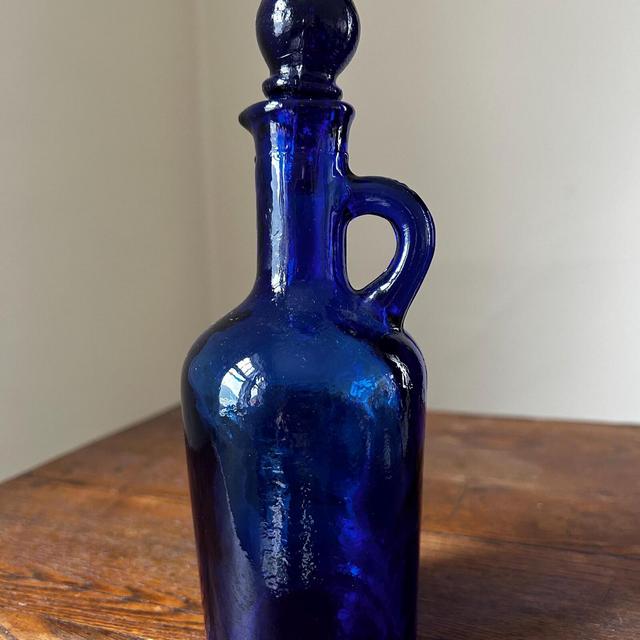 Antique Cobalt Blue Glass Oil Cruet With Stopper
