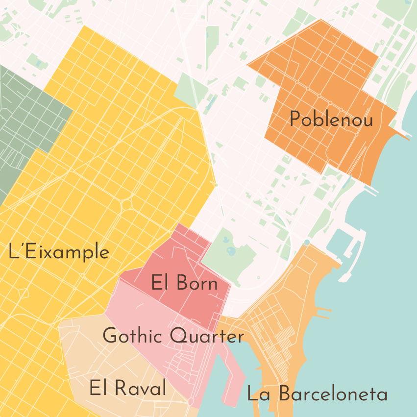 Poblenou One of our favorite neighborhoods in Barcelona — a little quieter and more local-feeling, with great boutiques, cafés, and beaches.