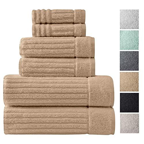 Classic Turkish Towels 6 Piece Heavy Duty Fast Drying Bath Sets Made with 100% Turkish Cotton - Includes 2 Fingertip Towels