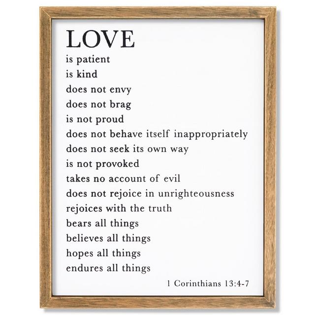 Farmlyn Creek Christian Religious Scripture Wall Art Decor, 1 Corinthians 13 4-7, Rustic Style Home Decorations, 11.75 x 15 In