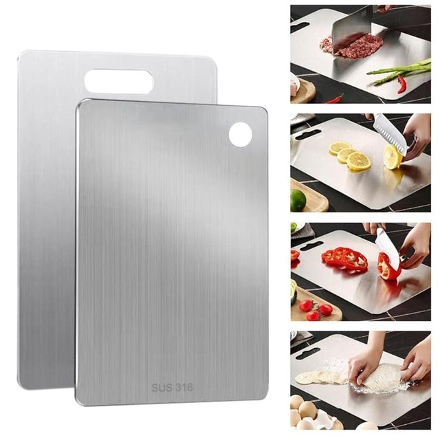 Titanium Cutting Board-316L Stainless Steel Cutting Boards for Kitchen, Double Sided Food Grade, Titanium Cutting Mat Chopping Boards for Meat Fruit & Vegetable Various Cooking Tasks(1PC-L 9x13.5 in)