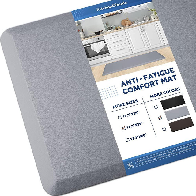 KitchenClouds Kitchen Mat Cushioned Anti Fatigue Kitchen Rug 17.3"x39" Waterproof Non Slip Kitchen Rugs and Mats Standing Desk Mat Comfort Floor Mats for Kitchen House Sink Office (Grey)