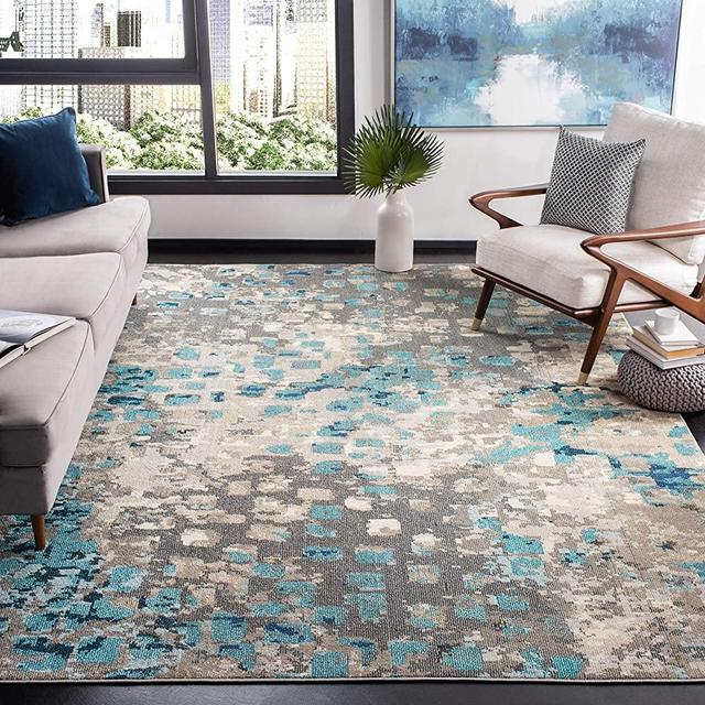 SAFAVIEH Madison Collection 9' x 12' Grey/Blue MAD425E Boho Abstract Distressed Non-Shedding Living Room Bedroom Dining Home Office Area Rug