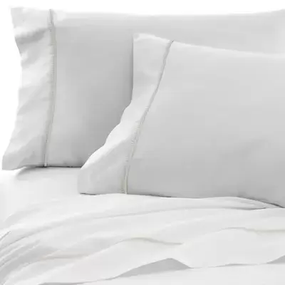 Under The Canopy® Hemstitch 300-Thread-Count California King Sheet Set in White/Grey