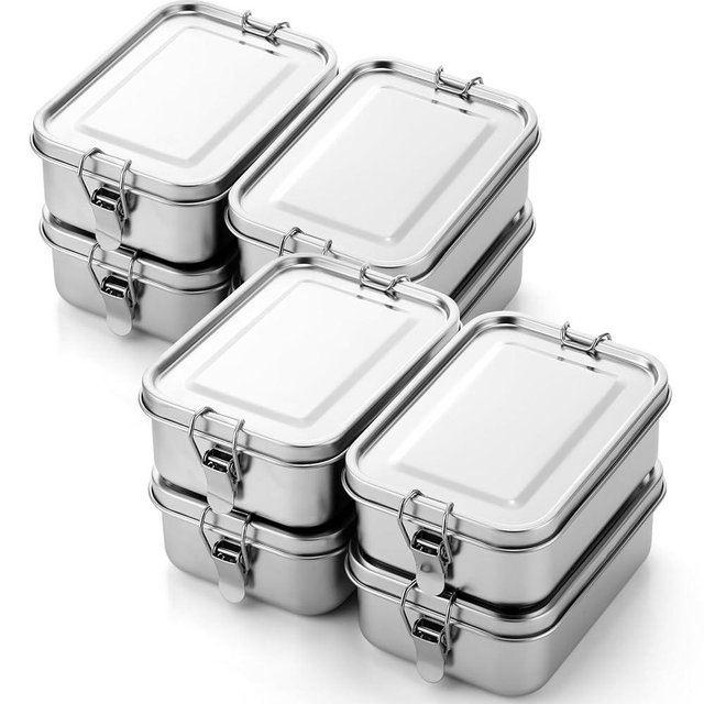 Umigy 8 Pcs Stainless Steel Food Containers 850ml Metal Bento Lunch Box Stainless Steel Food Storage Containers, Lockable Clips to Leak Proof, Reusable Dishwasher Snack Boxes for Work