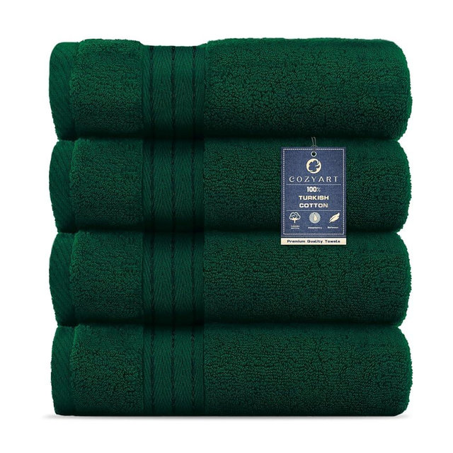 COZYART Dark Green Hand Towels for Bathroom 4 Pcs, 13x30 100% Cotton Guest Hands Towel Set Super Soft Absorbent Durable 650 GSM for Daily Use