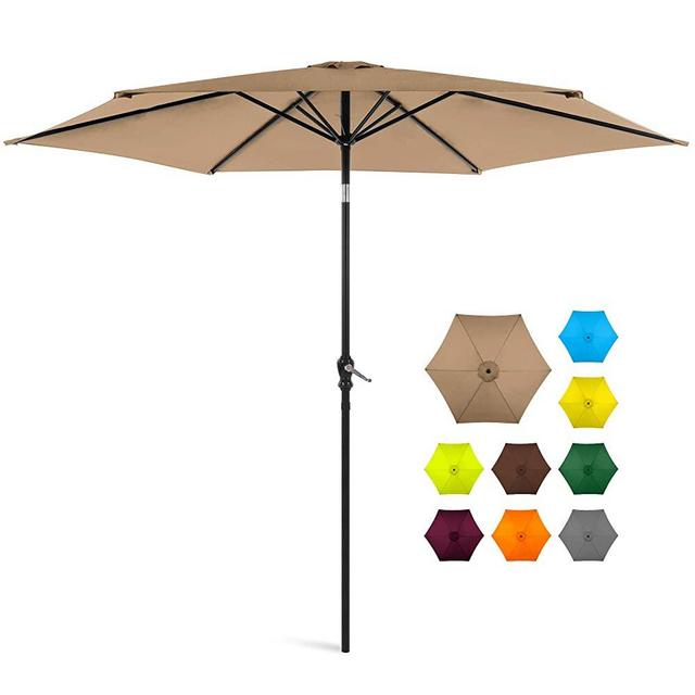 Best Choice Products 10ft Outdoor Steel Polyester Market Patio Umbrella w/Crank, Easy Push Button, Tilt, Table Compatible, Tan