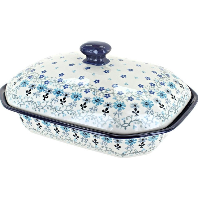 Blue Rose Polish Pottery - Blue Celeste Medium Covered Baker - 3 Cup Capcaity - Unique, Dishwasher Safe, & Durable Bakeware
