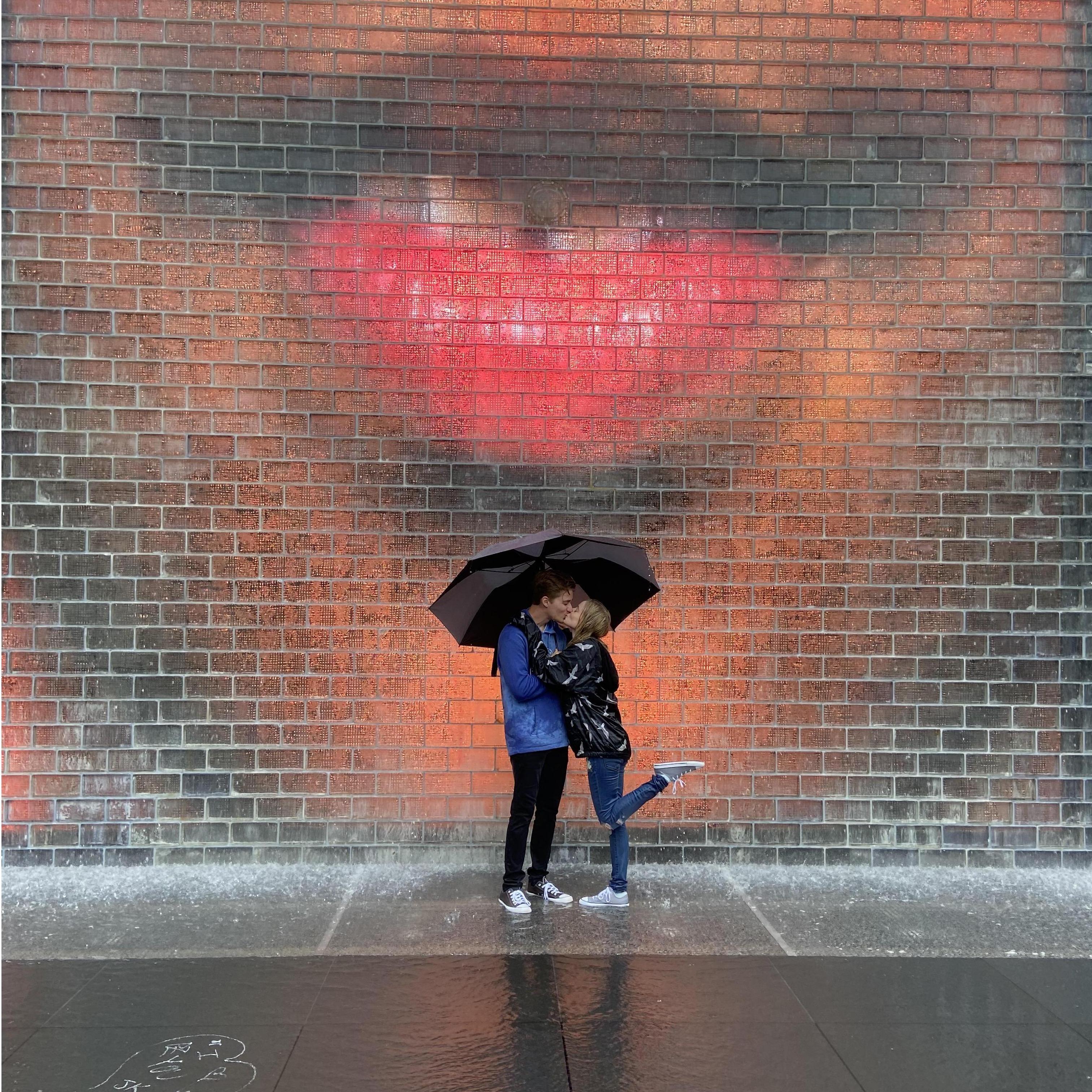 Kissing in the rain!