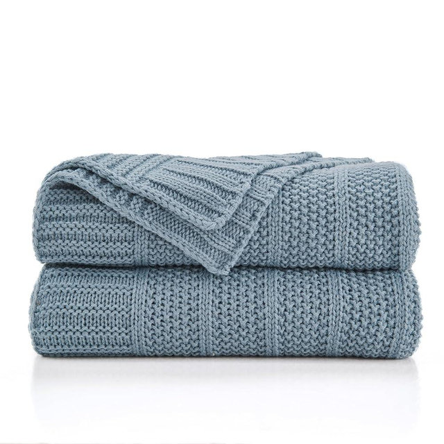 Douceur Blue Throw Blanket for Bed, Soft Cozy Lightweight Stripe Pattern Knitted Throw Blanket for Sofa, Living Room Gift, 60"X80"