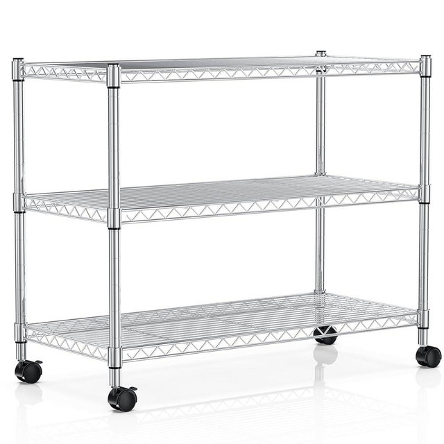 YSSOA Heavy Duty 3-Tier Storage Shelves 750Lb Capacity, 24.02" D x 13.78" W x 21.97" H Shelving Unit for Pantry, Garage, Laundry and Kitchen, Chrome
