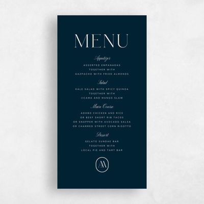 Darkest Teal, Blue Wedding Menu - Conrad
