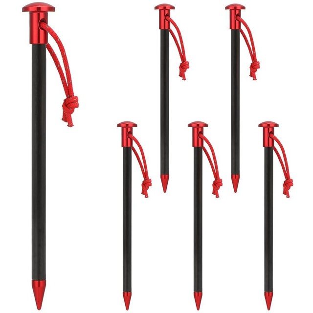 CraftyDream 6 Pack Carbon Core Tent Stakes 6 Inch Ultralight Carbon Camping Stakes with Aluminum Shell Tent Pegs with Nylon Cord for Backpacking Hiking