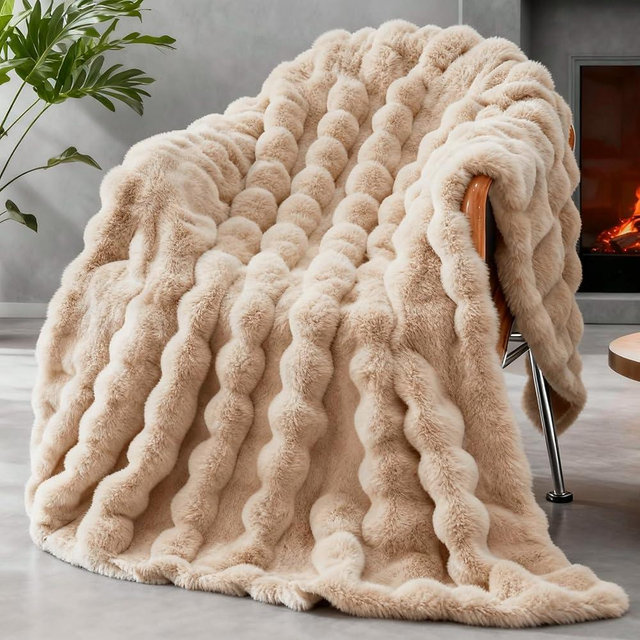 Faux Fur Throw Blanket for Couch, 1000 GSM Cozy Fuzzy Fluffy Soft Plush Thick Bubble Sherpa Blanket for Sofa Bedroom Living Room, Mothers Day Birthday Gifts for Women Home Decor