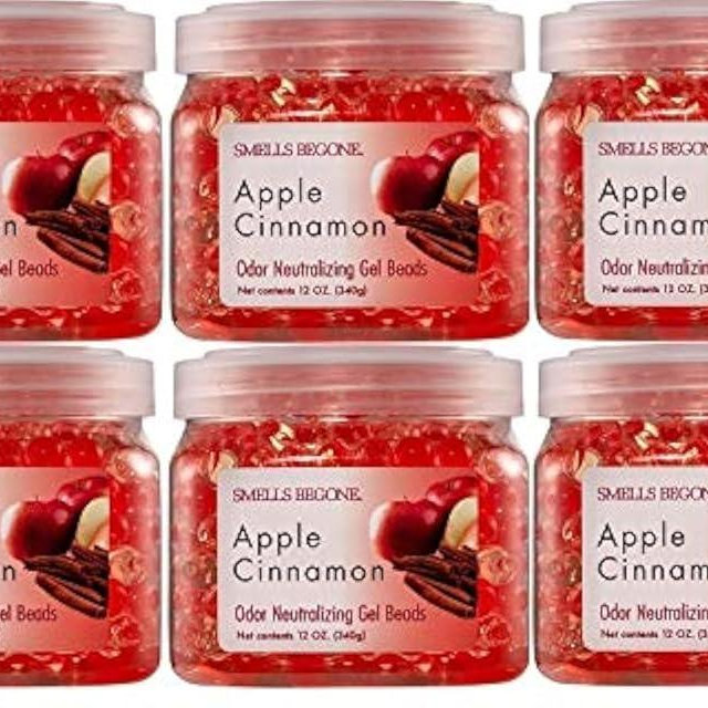 SMELLS BEGONE Odor Eliminator Gel Beads - 12 oz, Pack of 6 - Eliminates Odor in Bathrooms, Cars, Boats, RVs & Pet Areas - Air Freshener - Made with Essential Oils - Apple Cinnamon Scent