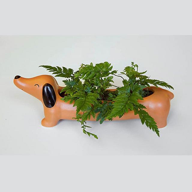 Brown Dachsund Ceraminc Dog Planter Pot...
