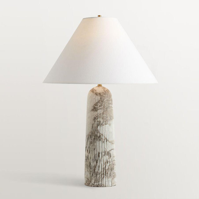 Marlo Stone Ribbed 26" Table Lamp, Black/White Marble