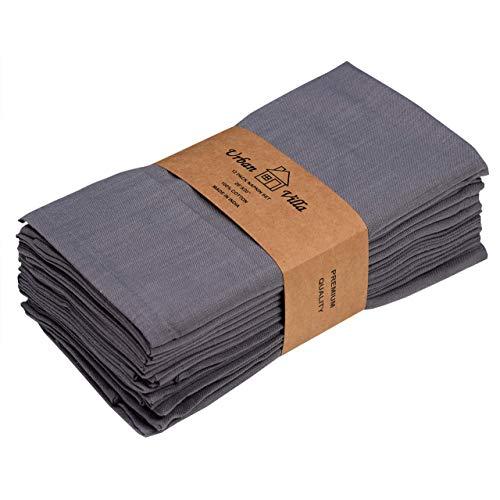 Solid Slub Grey Color,Dinner Napkins, Everyday Use, Premium Quality,100% Cotton Slub, Set of 12, Size 20X20 Inch,Over sized Cloth Napkins with Mitered Corners, Ultra Soft, Durable Hotel Quality