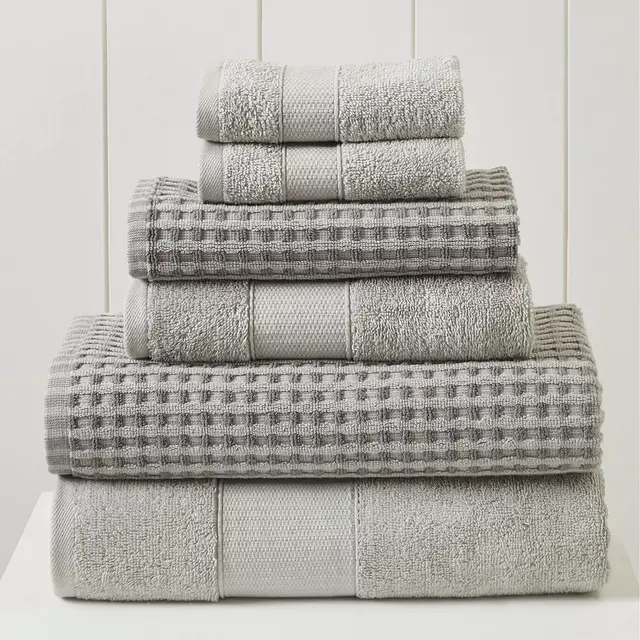 Modern Threads 6 Piece Yarn Dyed Jacquard Towel Set, Cobblestone, Silver