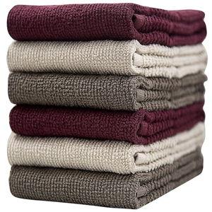 Pleasant Home Kitchen Towels (16.5”x 26”, 6 Pack) – Large Cotton Kitchen Hand Towels – Textured Solid Dyed – 369 GSM Highly Absorbent Tea Towels Set – Brown