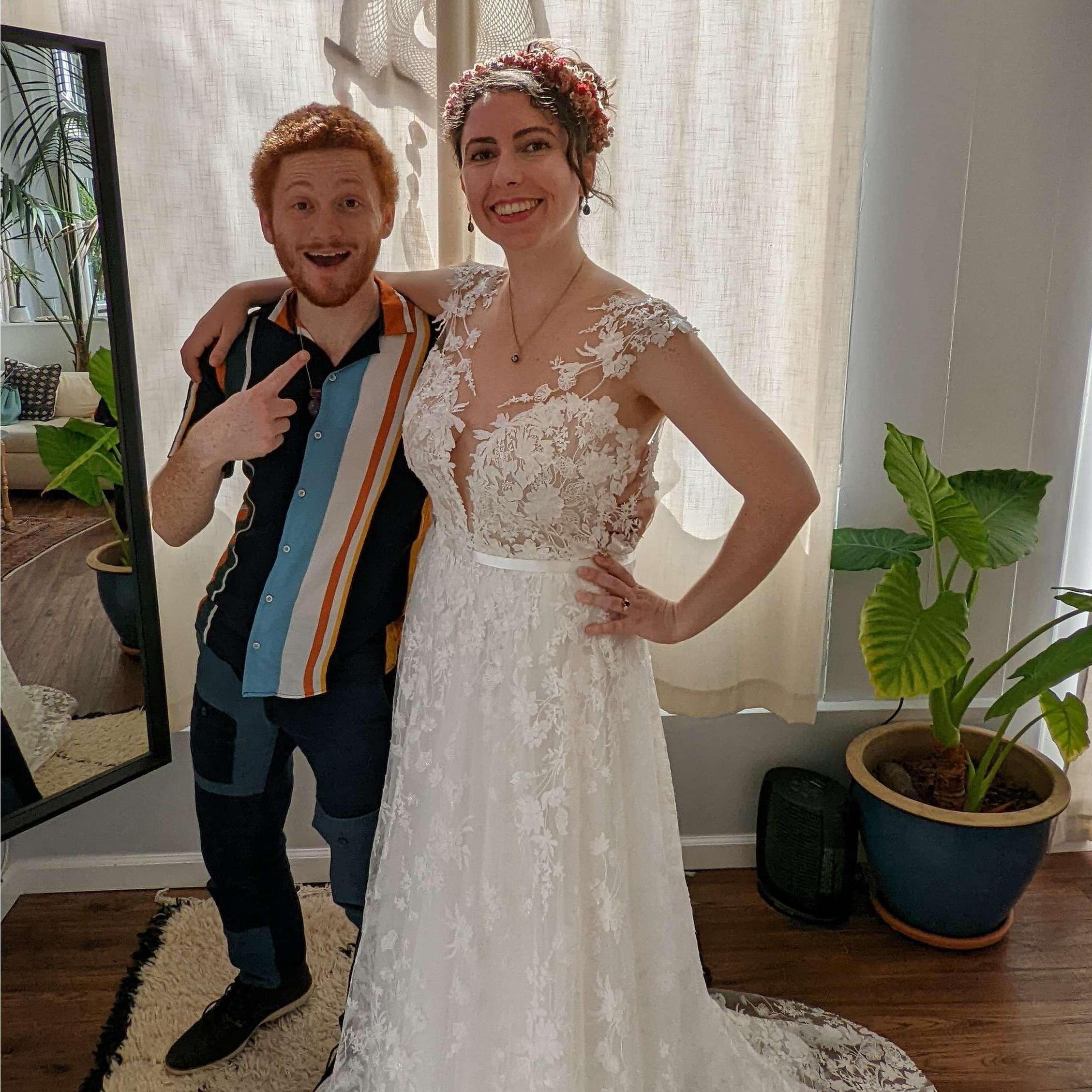 May 2022 - SF | Having fun dress shopping! This is not Hannah's dress.