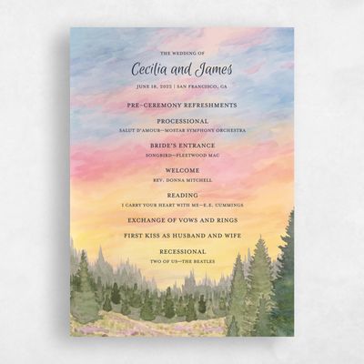 Sunset, Pink Wedding Program - Atchison