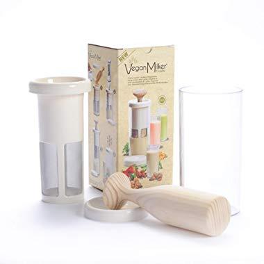 VEGAN MILKER PREMIUM by Chufamix, kitchen tool to make plant milks from any nut, grain or seed. 1 liter in 1 minute. Wooden mortar. Made in Spain. Free Recipe E-Book (download at Veganmilker web)