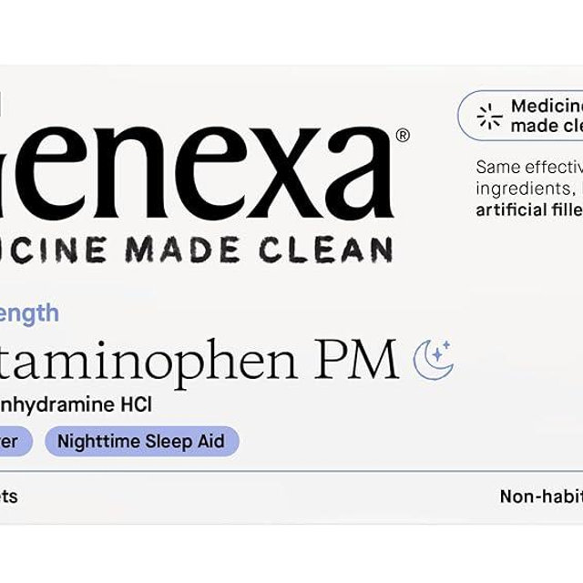 Genexa Extra Strength Pain & Fever PM Acetaminophen & Sleep Aid Caplets, 100 Count