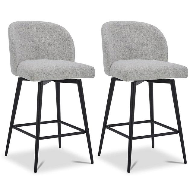Watson & Whitely Counter Height Bar Stools Set of 2, 360° Swivel Upholstered Barstools with Backs and Metal Legs, 26" H Seat Height, Fabric in White (Multi-Colored)