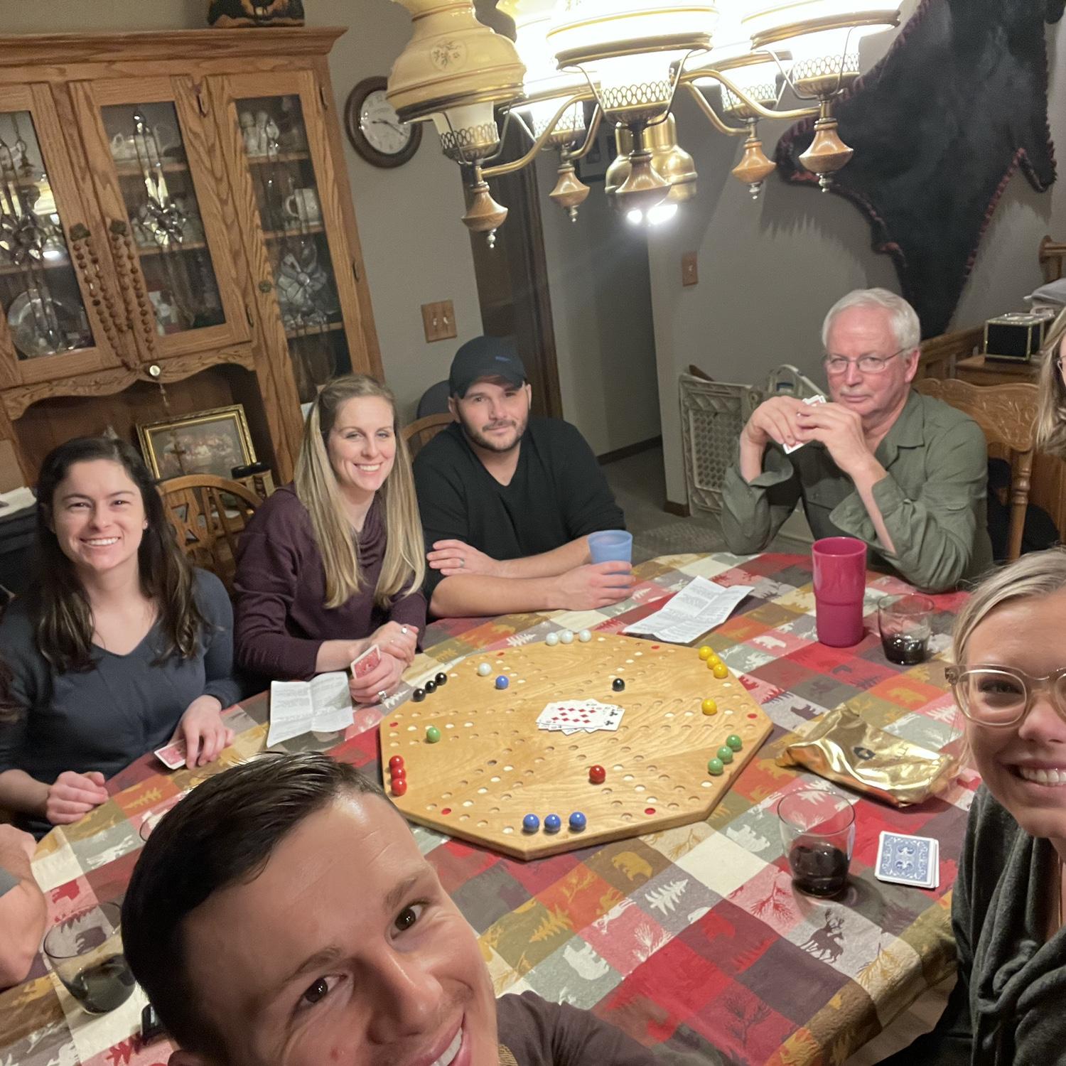 The Weber's play marbles for the first time.