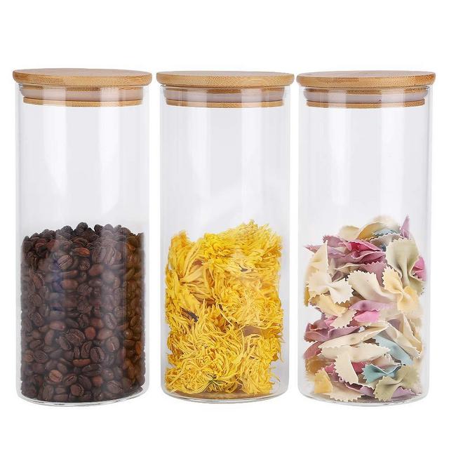 RORA Glass Food Storage Jars Containers with Airtight Bamboo Lids Set of 3 Kitchen Glass Canisters For Coffee, Flour, Sugar, Candy, Cookie, Spice and More,32.5 OZ (950 ML)