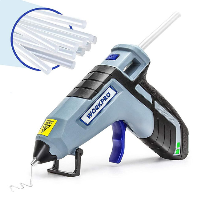 WORKPRO Cordless Hot Glue Gun, Fast Preheating Glue Gun Kit with 20 Pcs Premium Mini Glue Gun Sticks, Smart-Power-Off Hot Melt Glue Gun Built-in 2600 mAh Lithium-ion (Upgraded Version)