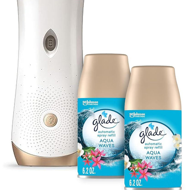Glade Automatic Spray Refill and Holder Kit, Air Freshener for Home and Bathroom, Aqua Waves, 6.2 Oz, 2 Count