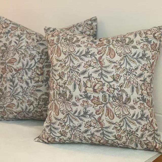 Pack of 2 Floral Pillow Covers 24x24 Double Sided Vintage Block Print Pillow Covers Farmhouse Decorative Couch Pillows for Sofa, Living Room, Neutral Botanical Accent Cushion Covers (2, rust, 24X24)