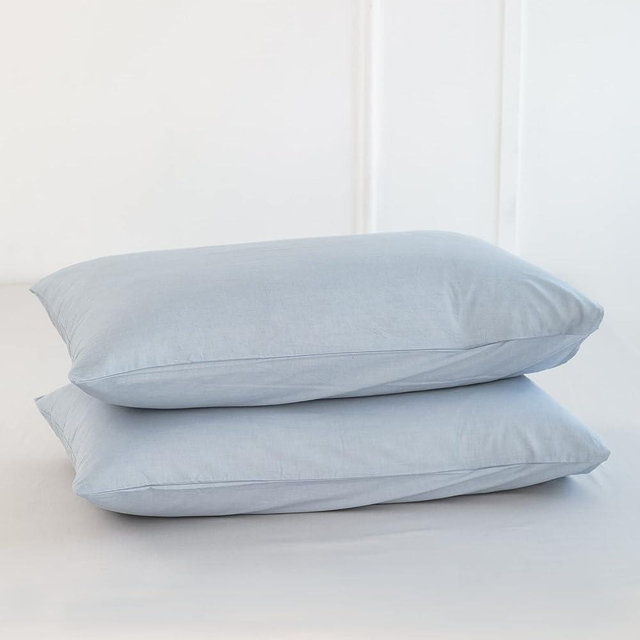 MooMee Bedding Pillowcases Pack of 2 100% Washed Cotton Linen Like Textured Breathable Durable Soft Comfy (Cornflower Blue, King)
