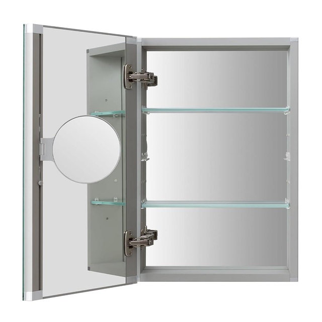 DURLDENG Medicine Cabinet with Mirror，3X Movable Magnifier，16 X 24 Inch，Recessed Bathroom Medicine Cabinet with Mirror，2 Adjustable Shelves,Silver,170°Large Soft Hinge