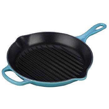 Le Creuset Signature Cast Iron Round Skillet Grill, 10-1/4-Inch, Caribbean