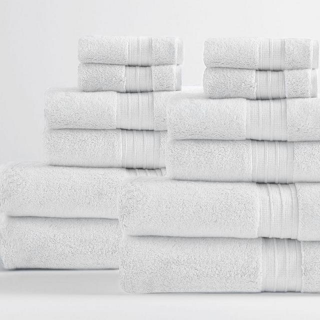 Hydrocotton Organic Bath, Hand, & Washcloth Towels, Set of 12, White