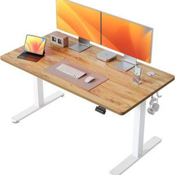 FEZIBO 55 x 24 Inchs Electric Standing Desk, Height Adjustable, Sit Stand Up, Computer Office Desk with Splice Board, White Frame/Light Rustic Top