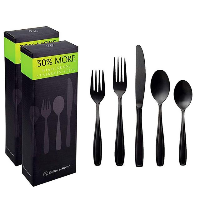 Radley & Stowe 40-Piece Flatware Solid Stainless Steel Silverware Set (Designer Grade with Black Matte Finish)