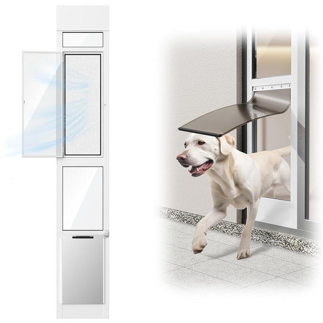 Dog Door for Sliding Glass Door, Adjustable Height 75 3/5" to 80" Sliding Door Pet Door Insert with Screen Design, Suitable for Large Dogs Up to 75 lbs, New
