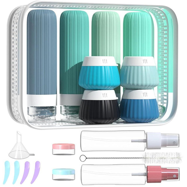 NuvaConx 18 Pack Travel Bottles Set, TSA Approved Leak Proof Silicone Squeezable Containers for Toiletries, Refillable Travel Accessories for Conditioner, Shampoo, Lotion & Body Wash Accessories