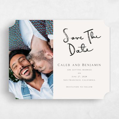 Beige Ticket Wedding Save the Date - Dunluce Photo