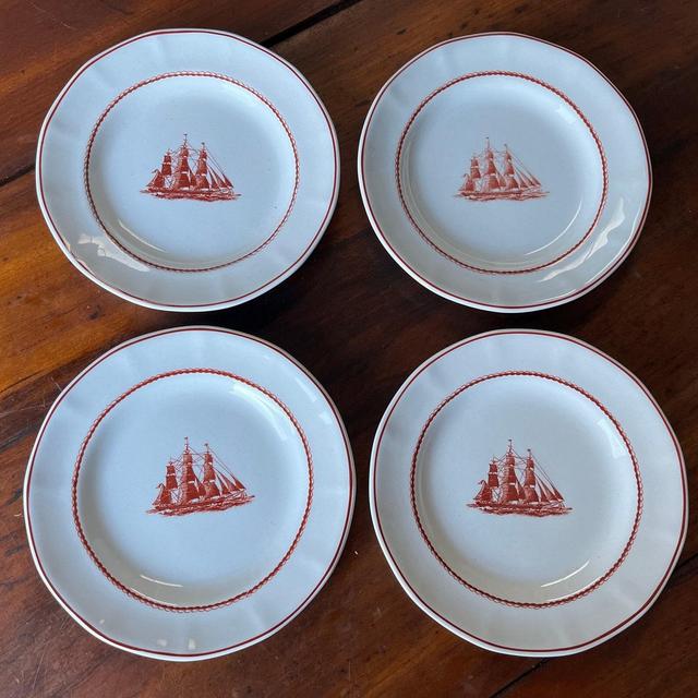 4 WEDGEWOOD 'Flying Cloud 1851 - Georgetown Collection' 6" PLATES / Made in England - Tall Ship - NAUTICAL Dinnerware