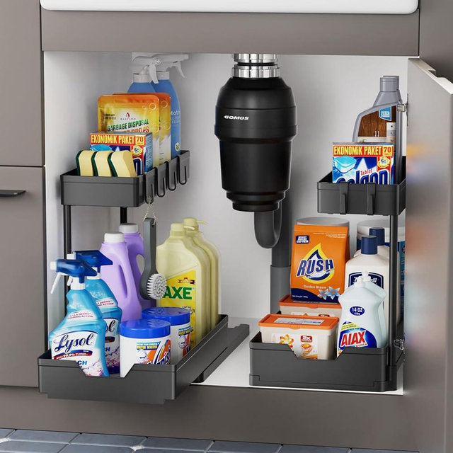 EUHOME L-Shape Under-Sink Organizers Black 2 Packs, Large