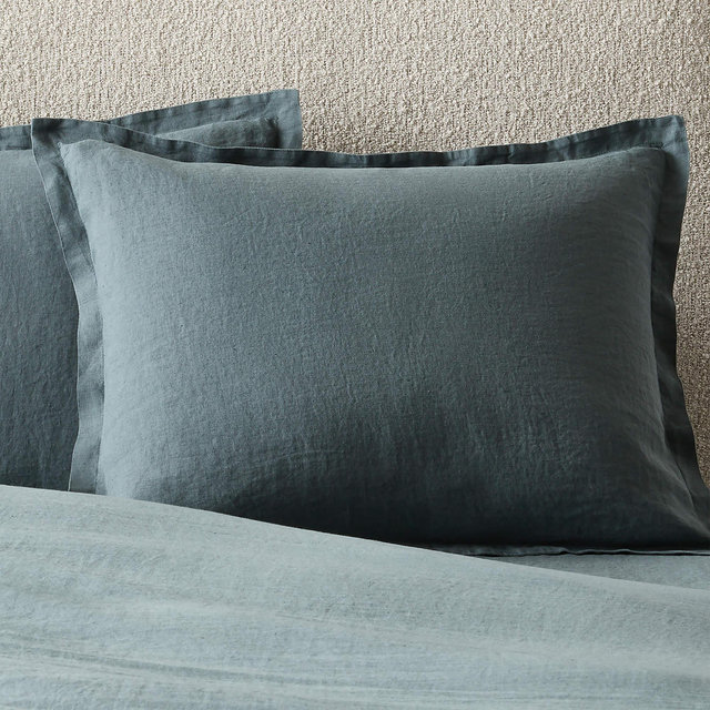 Classic EUROPEAN FLAX-Certified Linen Faded Teal Standard Pillow Shams Set of 2