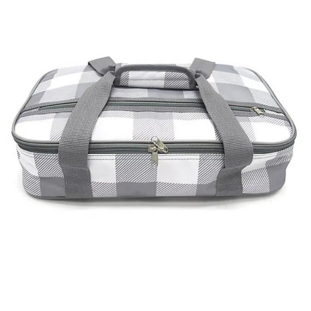 Our Table Casserole Tote in Grey Plaid