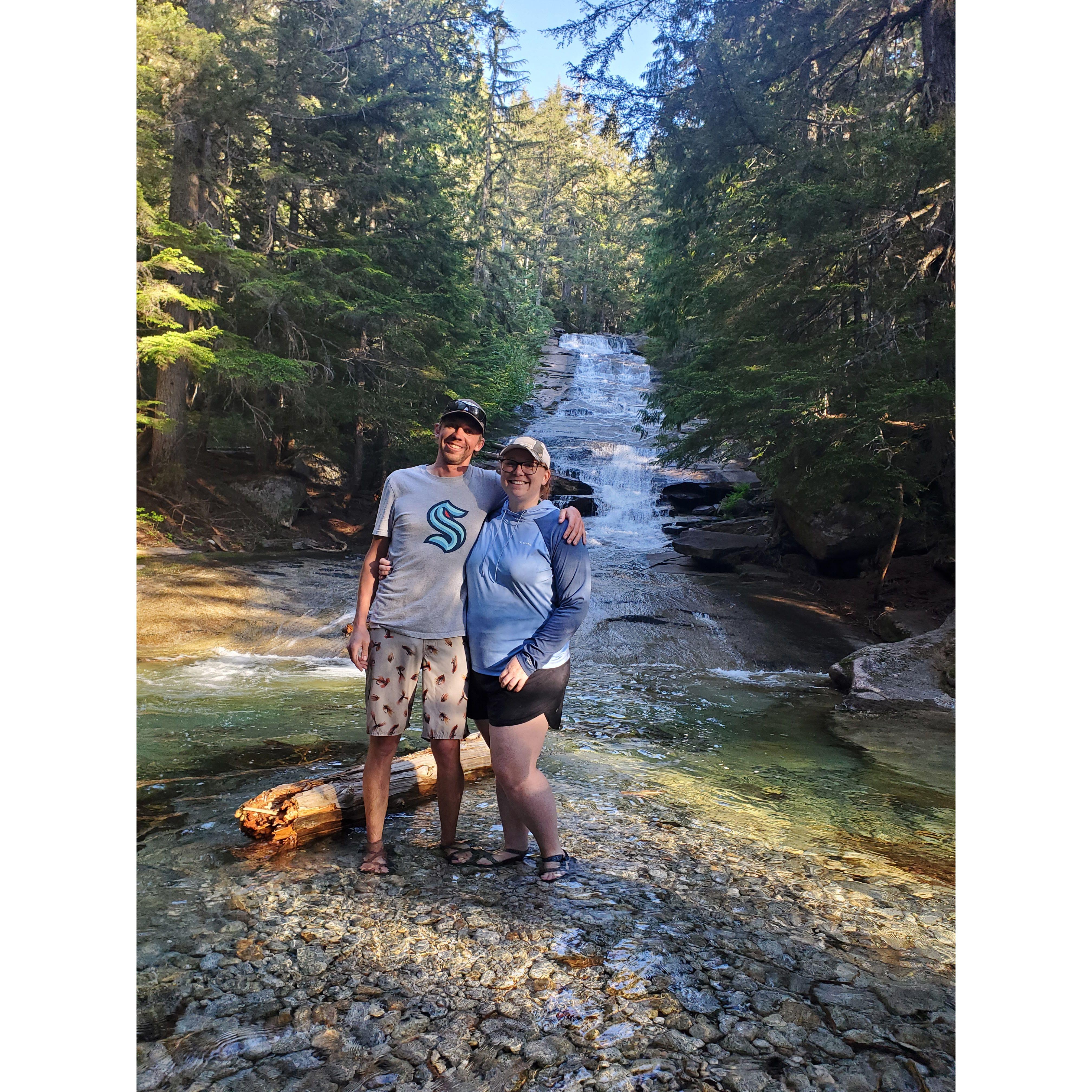 Preist Lake, the day before he popped the question- we did the natural water slides with Jake, Michelle, and Ryan, before hiking to this water fall
