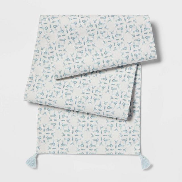 108" x 14" Cotton Slub Table Runner with Tassels Blue - Threshold™
