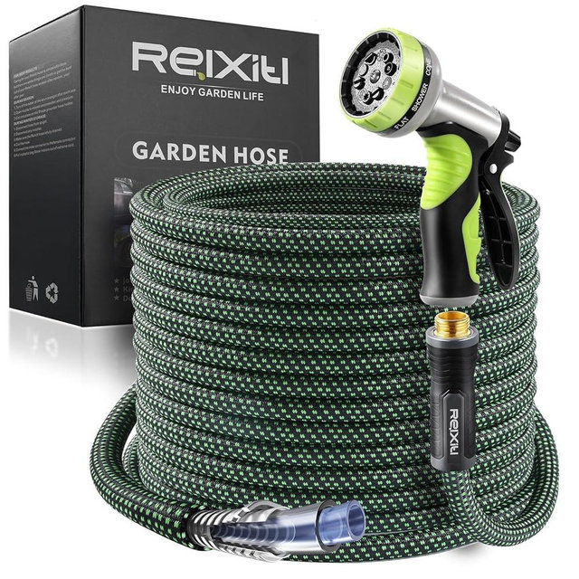 Relxitl Garden Hose, Flexible Water Hose, Ultra Lightweight Non-Expanding hose with 10 Function Sprayer, Leak proof, Pressure Resistant for Yard, Outdoor (Green, 25FT)